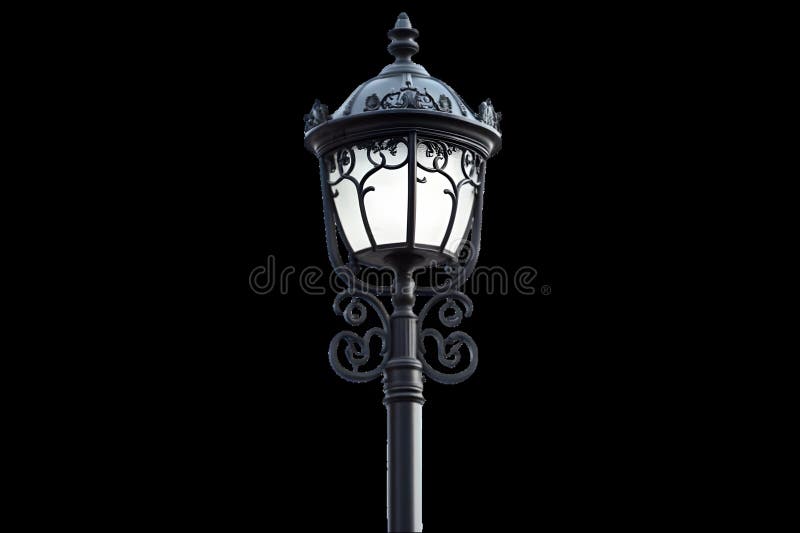 Czarna lampa uliczna Ornate z zawiłą metalową i szklaną fotografia royalty free