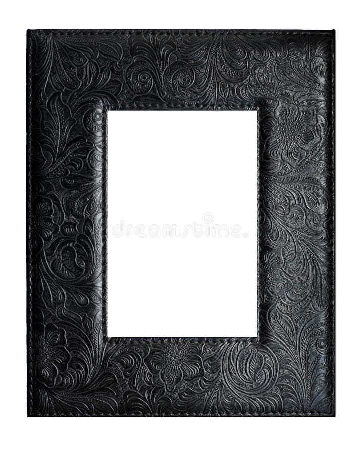 Black frame made with a leather with ornamental decoration. Black frame made with a leather with ornamental decoration