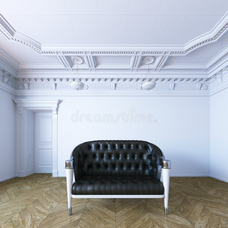 Czarna rzemienna kanapa w klasyka stylu mieszkaniu 3d odpłaca się royalty ilustracja Czarna rzemienna kanapa w klasyka stylu mieszkaniu 3d odpłaca się royalty ilustracja