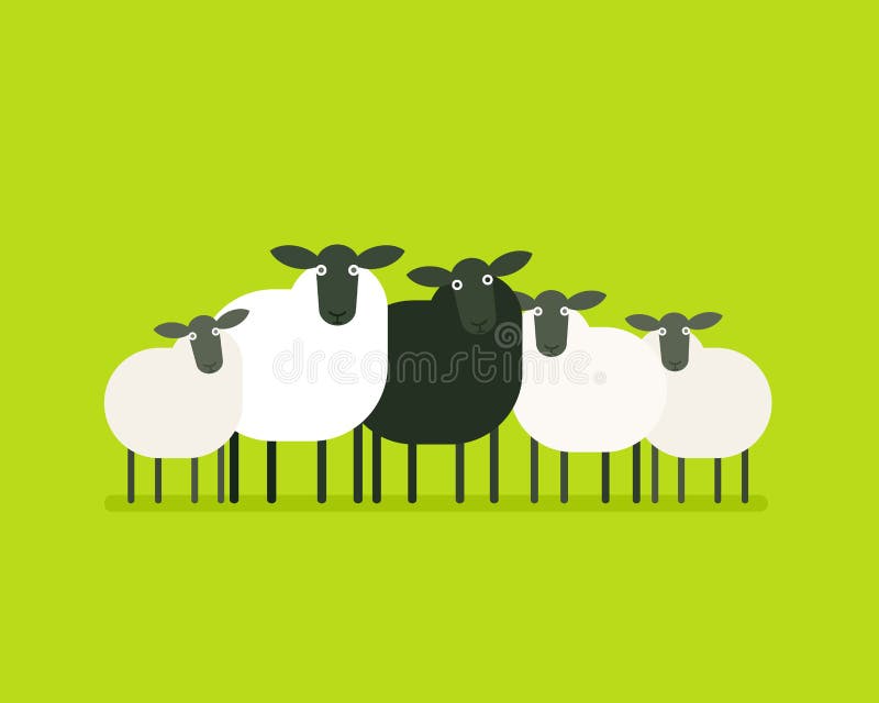 Black sheep in the herd. Vector illustration. Black sheep in the herd. Vector illustration