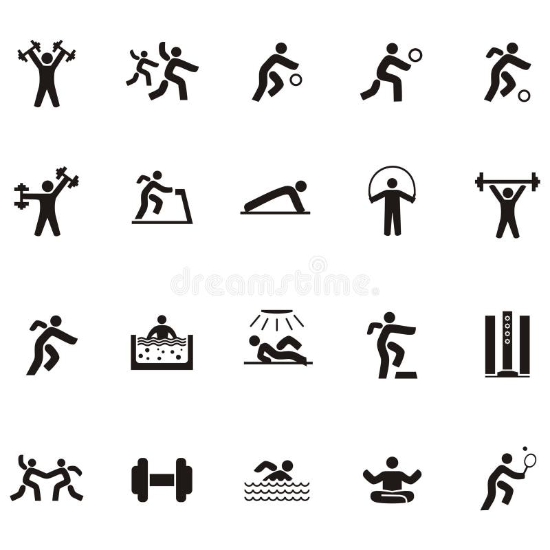Czarni sylwetki ikony ludzie wymagający w sportach royalty ilustracja Czarni sylwetki ikony ludzie wymagający w sportach royalty ilustracja