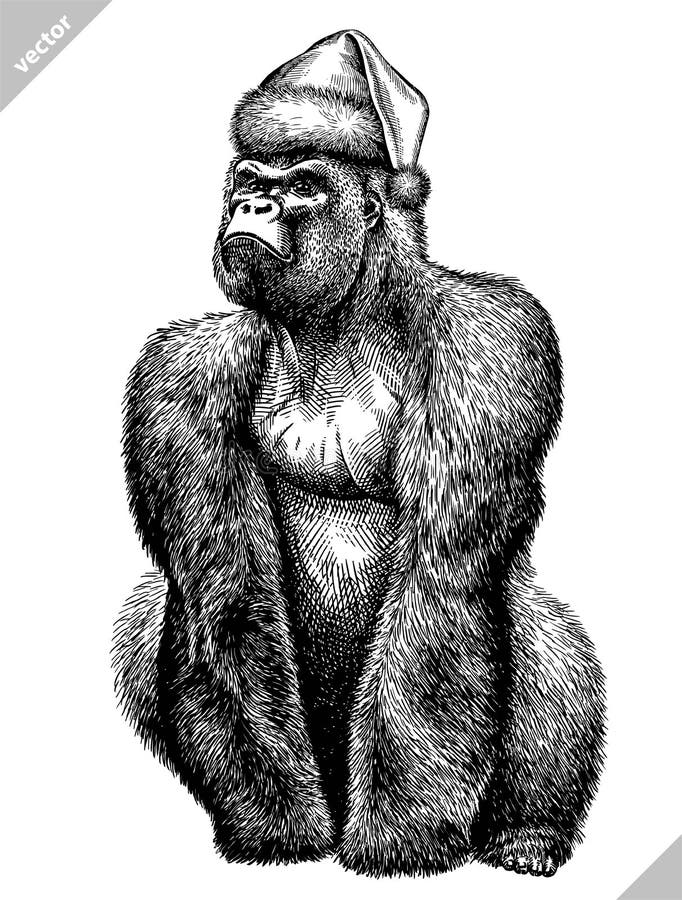 Czarno-biały grawerowany, izolowany wektor małpy ilustracja royalty ilustracja