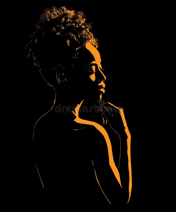 Czarny Afrykanin kobiety portreta sylwetka w backlight ilustracja