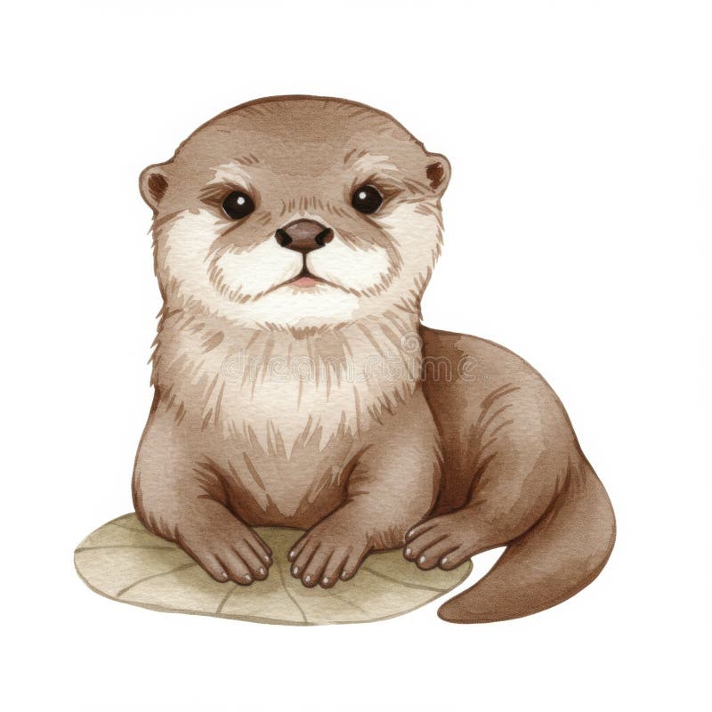 Czarny Brown Baby Otter na Lily Pad ilustracji