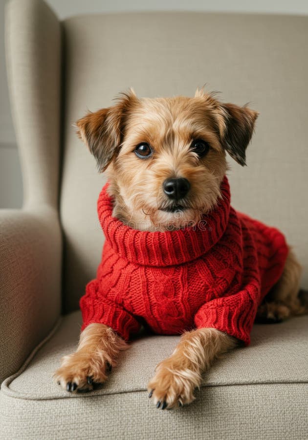 Czarny Brązowy Pies w swetrze Red Knit ilustracji