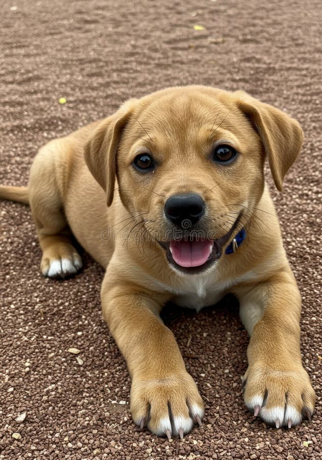 Czarny Brązowy Puppy Siedzi na Brown Ground royalty ilustracja