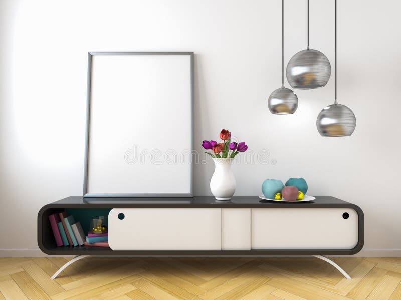 Czarny dresser bielu ściany wnętrza egzamin próbny w górę 3d odpłaca się ilustracja wektor Czarny dresser bielu ściany wnętrza egzamin próbny w górę 3d odpłaca się ilustracja wektor