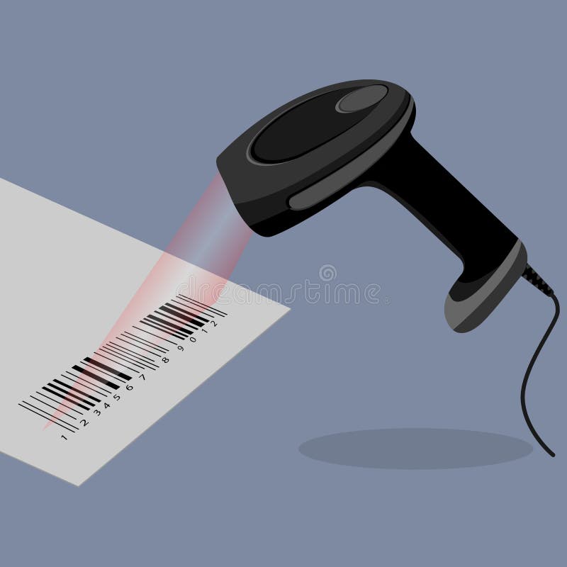 Czarny handheld barcode przeszukiwacz skanuje prętowego kod ilustracja wektor