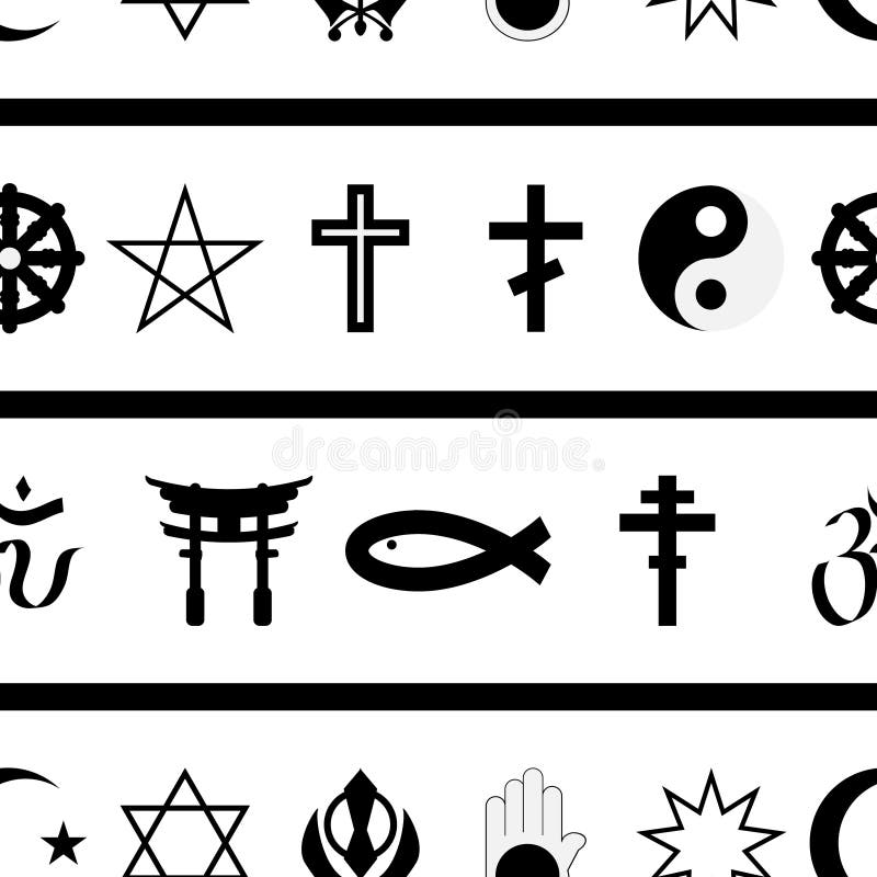 Black and white seamless pattern of religious symbols. Black and white seamless pattern of religious symbols.