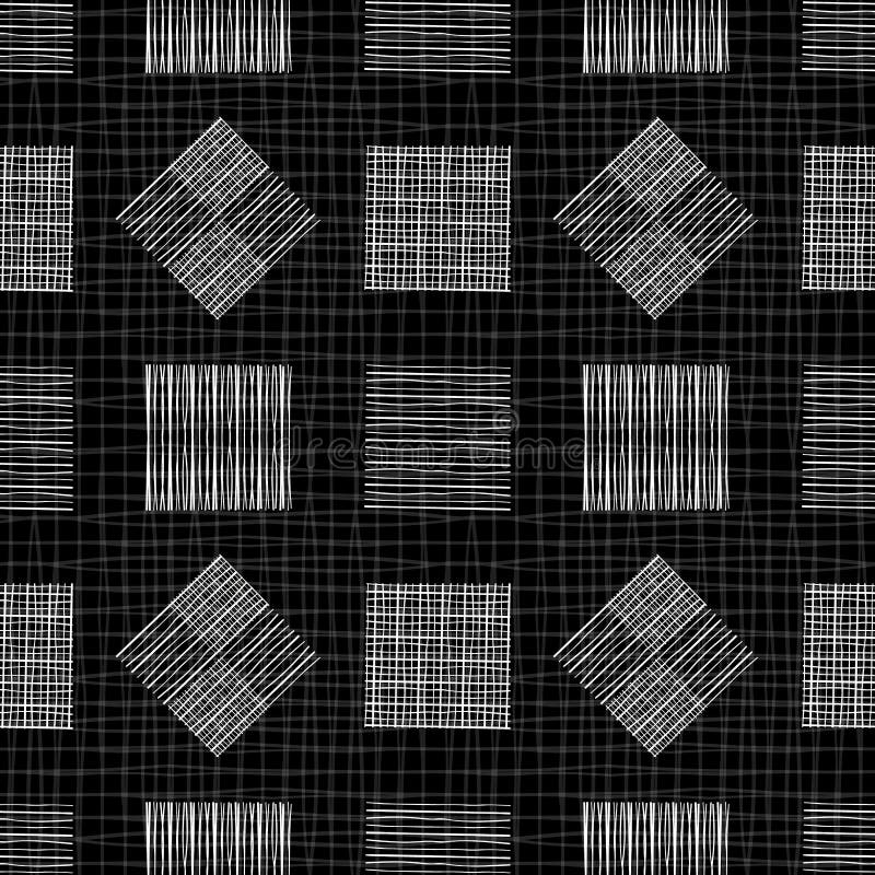 Czarny i biały chalkboard projekt z doodle diamentami i kwadratami Geometryczny bezszwowy wektoru wzór na textured ilustracja wektor Czarny i biały chalkboard projekt z doodle diamentami i kwadratami Geometryczny bezszwowy wektoru wzór na textured ilustracja wektor