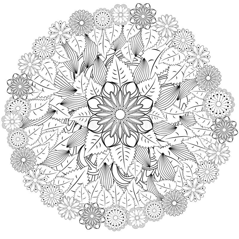 Czarny i biały okręgu kwiatu ornament, ornamentacyjny round koronki projekt Kwiecisty mandala Ręka rysujący atramentu wzór robić royalty ilustracja Czarny i biały okręgu kwiatu ornament, ornamentacyjny round koronki projekt Kwiecisty mandala Ręka rysujący atramentu wzór robić royalty ilustracja