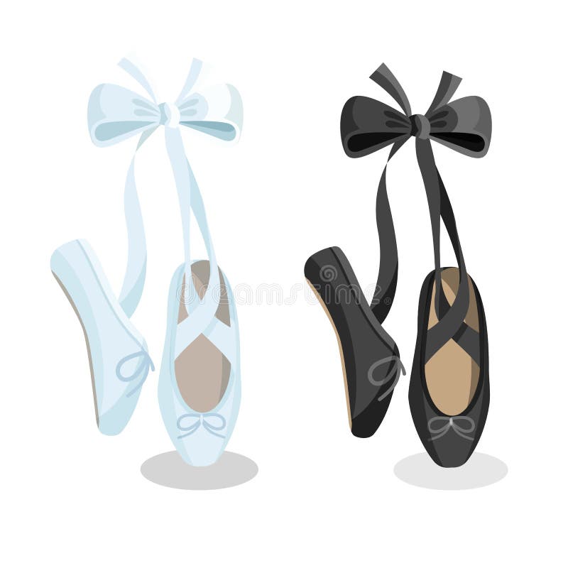 Czarny i biały pointes żeńscy baletniczy buty na białym tle