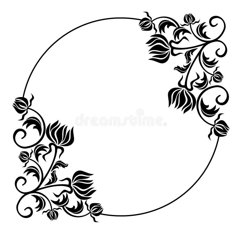 Czarny i biały round rama z kwiat sylwetkami
