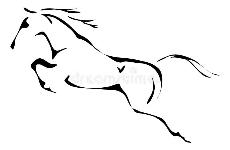 Czarny i biały wektorowi kontury skokowy koń