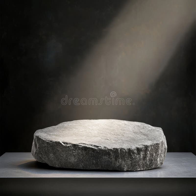 Czarny kamienny podium na ciemnym tle z punktami renderowania 3d ilustracji