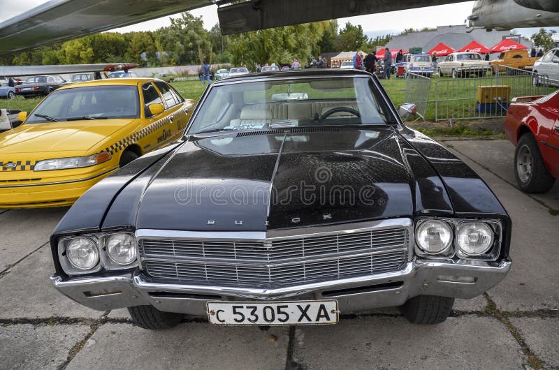 Black Classic American 2-door car Buick Skylark 1969 at the exhibition of retro cars in Kyiv. Black Classic American 2-door car Buick Skylark 1969 at the exhibition of retro cars in Kyiv