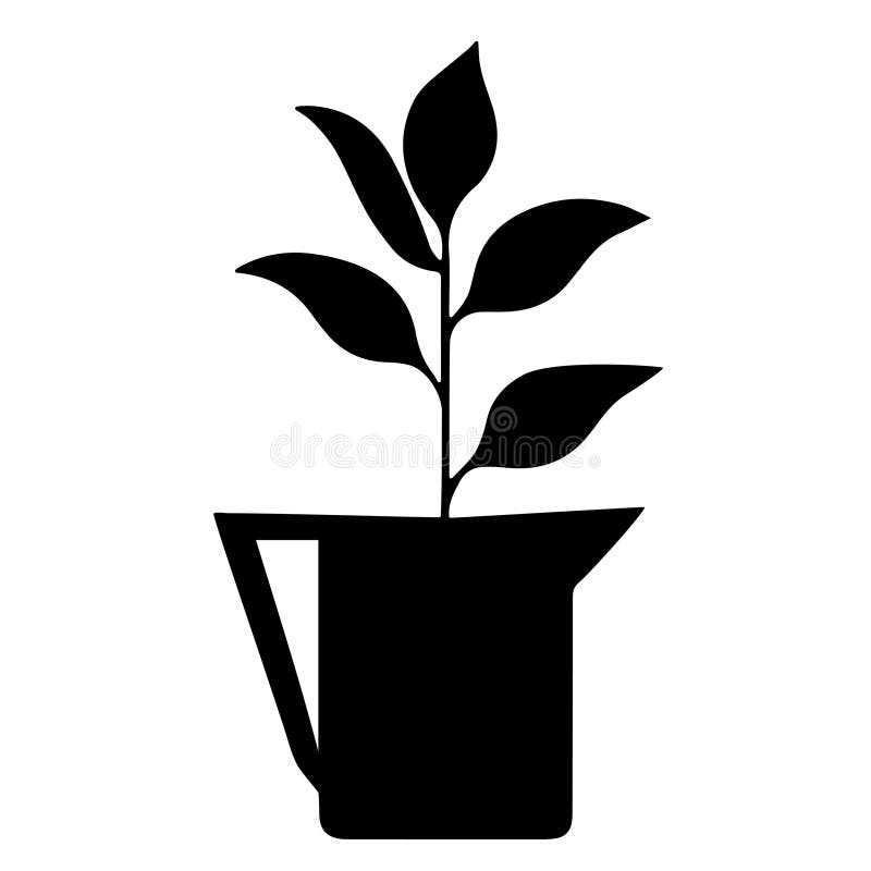 Czarny kontur rysunek wektor dłoni ilustracja ozdobnego ficus rośliny w czajniku wyizolowanym na białym tle royalty ilustracja