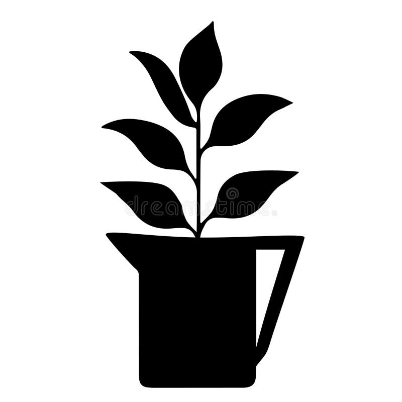 Czarny kontur rysunek wektor dłoni ilustracja ozdobnego ficus rośliny w czajniku wyizolowanym na białym tle ilustracji