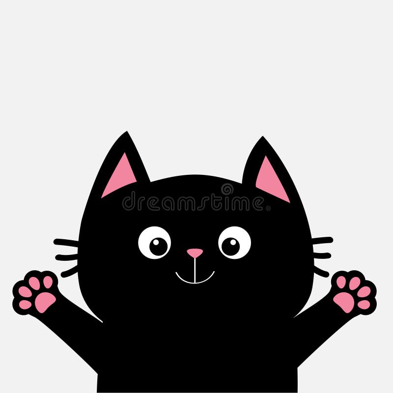 Czarny kot przygotowywający dla przytulenia Otwarty ręk menchii łapy druk Kiciuni dojechanie dla uściśnięcia Śmieszny Kawaii zwie