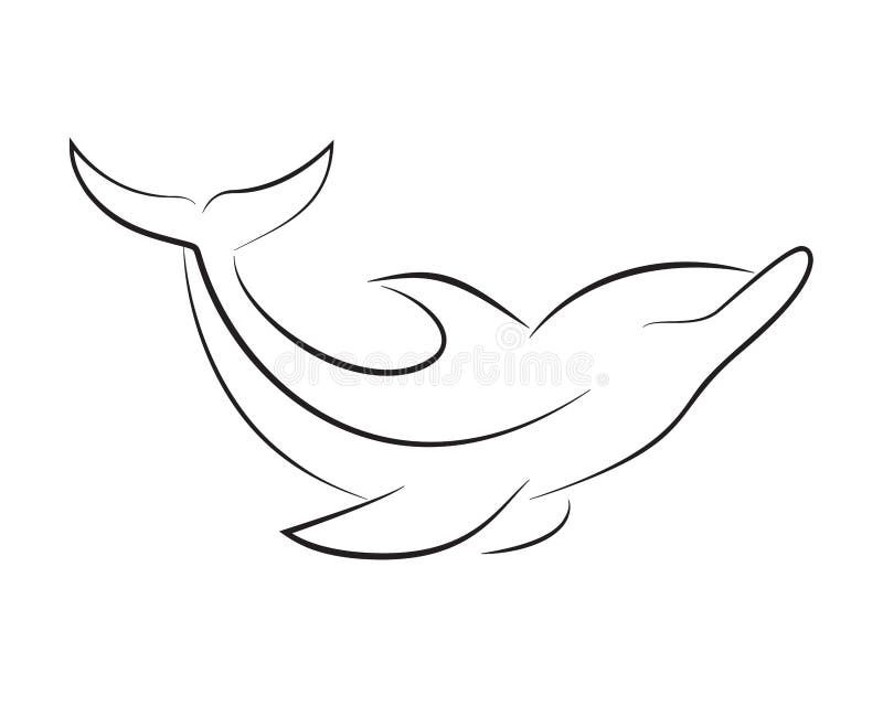 Delfin z czarną linią na białym tle ilustracja wektor