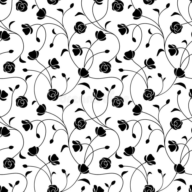 Vector seamless black and white floral pattern. Vector seamless black and white floral pattern.