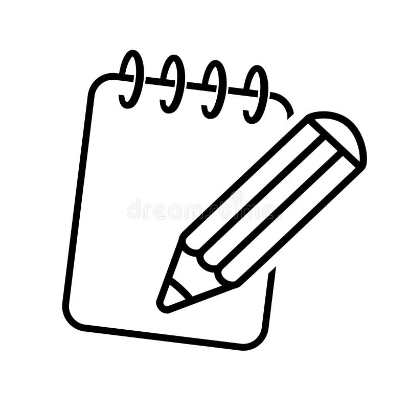 Czarny symbol notepad Ikona ołówek z writing ochraniaczem tekst projektu ilustracja wektor