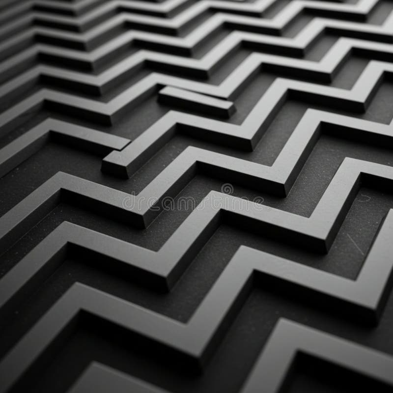 Czarny wzór geometryczny z trójwymiarowym zygzakiem na ciemnym tle. ilustracja wektor