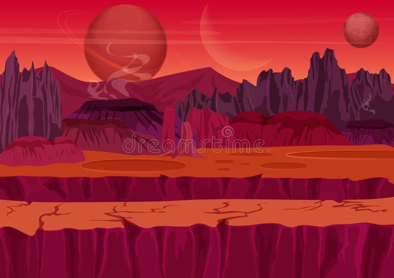 Czarodziejski gemowy fantastyka naukowa obcego krajobraz Natura na innej planecie z górami, kołysa i planetuje w niebie UI hazard ilustracji