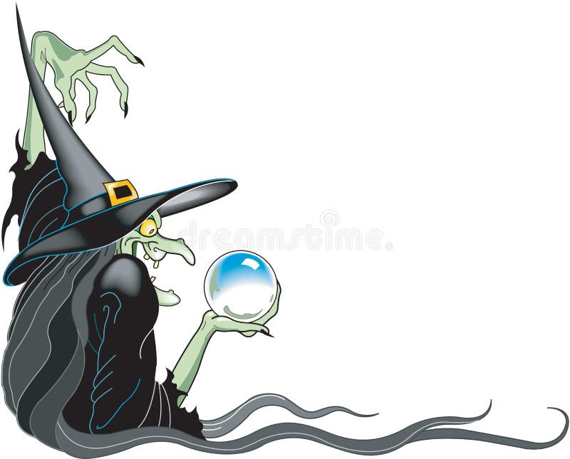 A cartoon vector Illustration of a witch with a crystal ball border. A cartoon vector Illustration of a witch with a crystal ball border