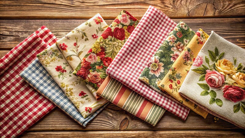Czarująca francuska tkanina wiejska drukuje kolekcję Vintage Gingham Floral and Toile Designs for Home Decor royalty ilustracja