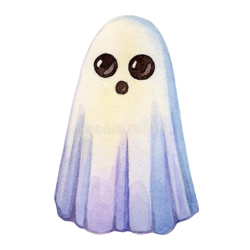 Czarujący akwarela ilustracja uroczego ducha z miękkimi pastelowymi hues. ilustracji