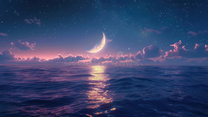 Czarujący księżycowy romans oceaniczny ilustracji
