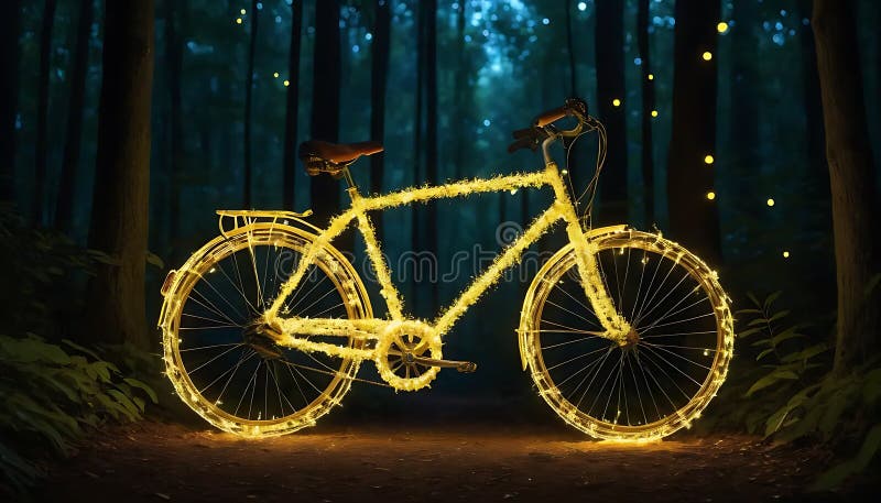 Czarujący rower leśny : lśniąca nocna przygoda ilustracji