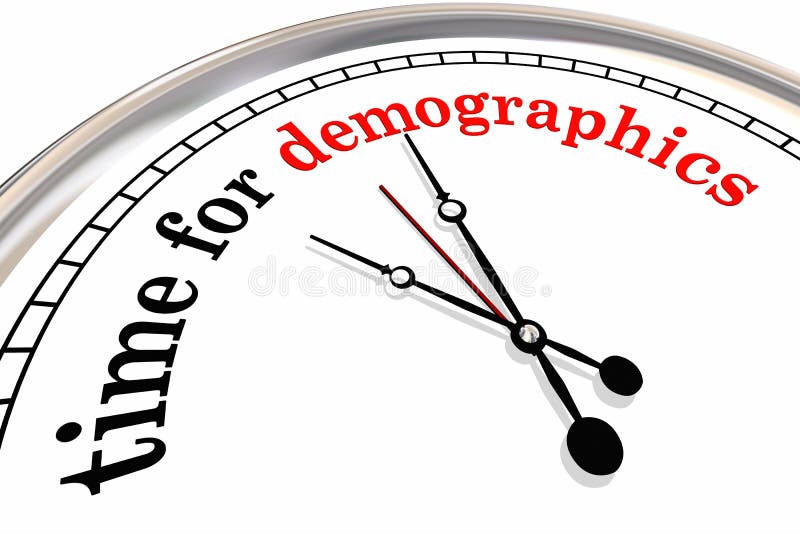 Time for Demographics Clock Words Research Audience 3d Illustration. Time for Demographics Clock Words Research Audience 3d Illustration