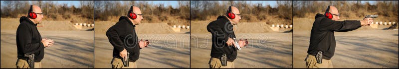 Czas sekwencja mężczyzna wyciąga pistolet przy plenerowym mknącym pasmem
