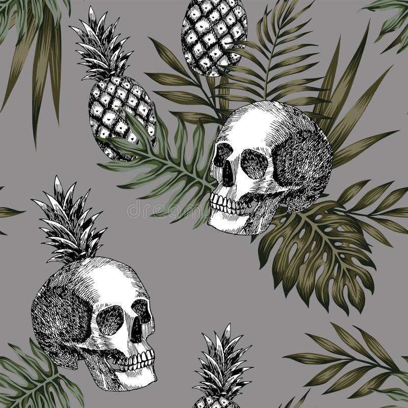 Czaszka ananasa wzór bezszwowy ilustracji Czaszka ananasa wzór bezszwowy ilustracji