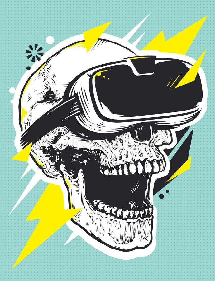 Czaszka w VR szkieł wystrzału sztuce ilustracji Czaszka w VR szkieł wystrzału sztuce ilustracji