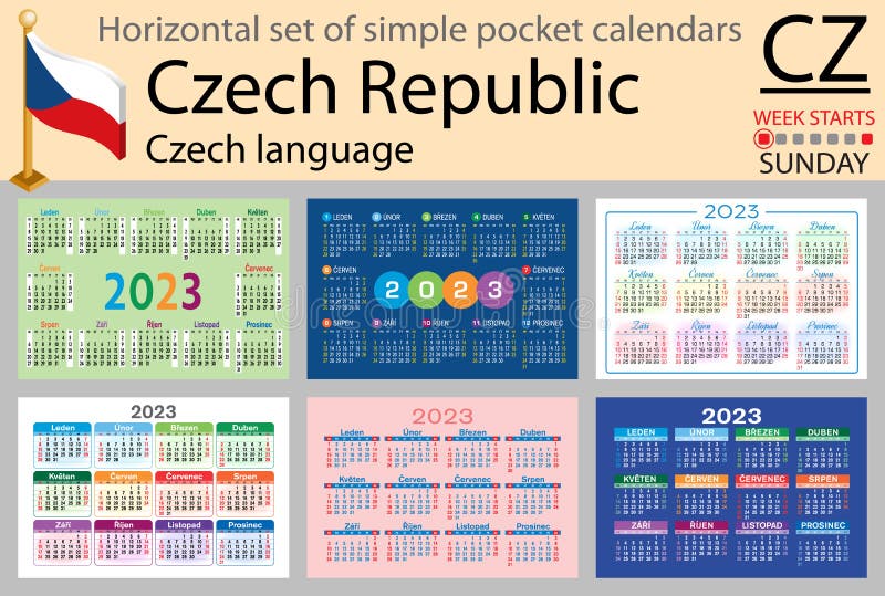Czech Horizontal Pocket Calendar for 2023. Week Starts Sunday Stock