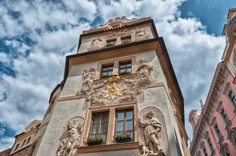 Czech Republic. the House on a Background of Blue Sky in Prague. June