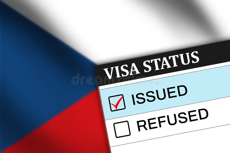 Czech Republic Visa Issued Status with Flag Waving in the Backdrop