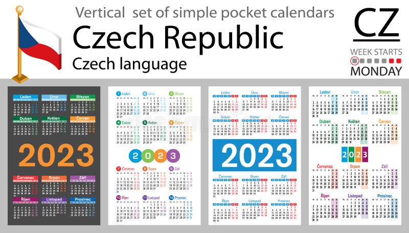 Czech Vertical Pocket Calendar for 2023. Week Starts Monday Stock