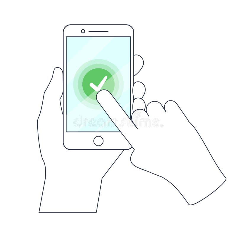 Czek ocena na telefonu ekranie Ręki mienia telefon ilustracji Czek ocena na telefonu ekranie Ręki mienia telefon ilustracji