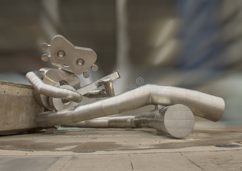 Pictured is a stainless steel sculpture created by Branden Oldenburg and Brad Ellum, part of a three-part sculpture series called The Traveling Man. All three are located near the Deep Ellum light rail station. The Traveling Man is represented here in full with a smile and a guitar as he sits with his legs leisurely crossed in a piece known as Waiting on the Train. Pictured is a stainless steel sculpture created by Branden Oldenburg and Brad Ellum, part of a three-part sculpture series called The Traveling Man. All three are located near the Deep Ellum light rail station. The Traveling Man is represented here in full with a smile and a guitar as he sits with his legs leisurely crossed in a piece known as Waiting on the Train.