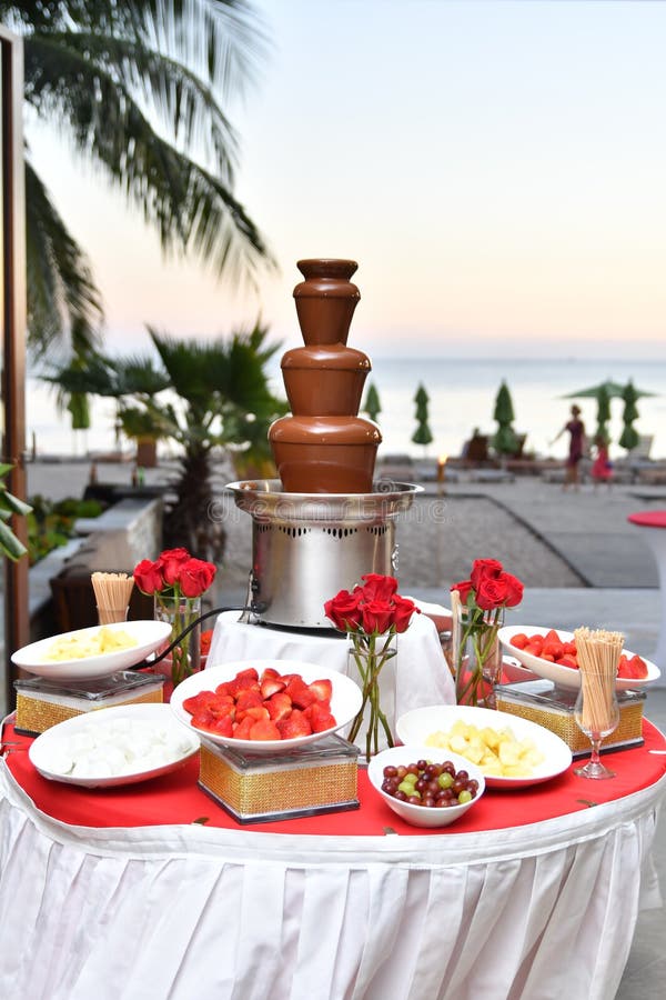Czekoladowego fondue fontanna zdjęcie stock Czekoladowego fondue fontanna zdjęcie stock