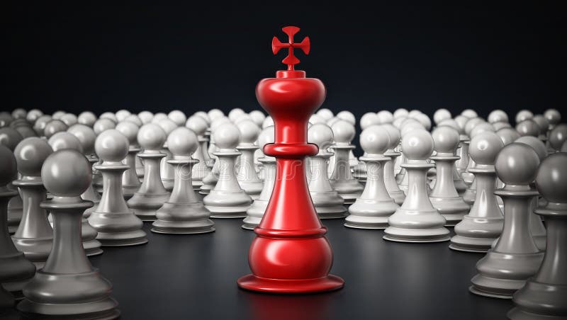 Czerwona szachowa królewiątko pozycja wśród białych pionków ilustracja 3 d royalty ilustracja Czerwona szachowa królewiątko pozycja wśród białych pionków ilustracja 3 d royalty ilustracja
