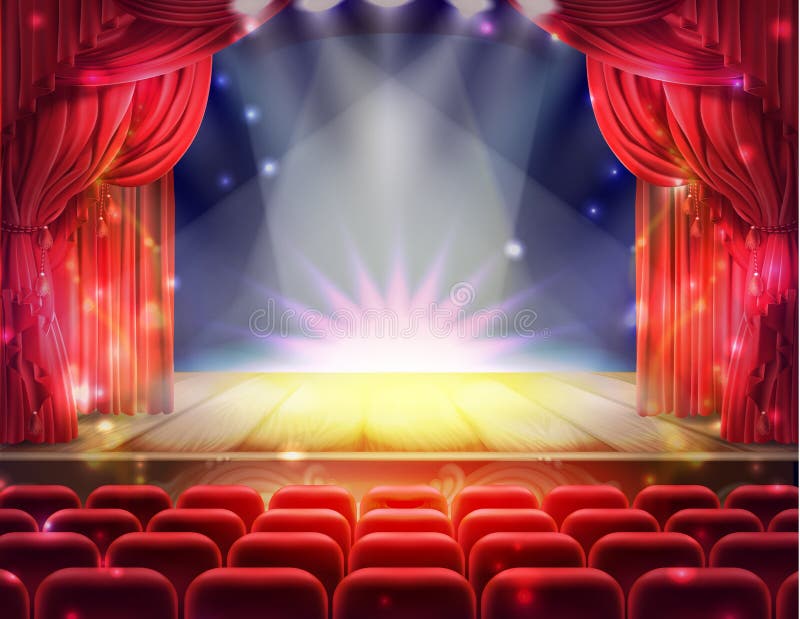 Czerwona zasłona i pusta teatralnie scena ilustracji Czerwona zasłona i pusta teatralnie scena ilustracji