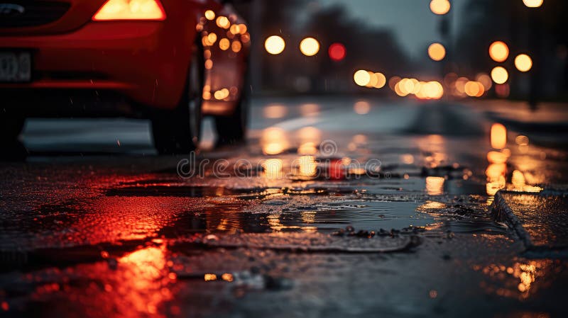 Czerwone światło stopu odbicia. Czerwony reflektor lampka stopowa ilustracja jaskrawe światło blask scena atmosferyczna odbicie czerwone światło stoplight wygenerowane przez AI