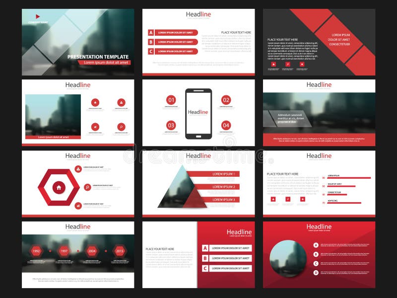 Czerwoni prezentacja szablonów elementy na białym tle Wektorowy infographics Use w prezentaci, ulotce i ulotce
