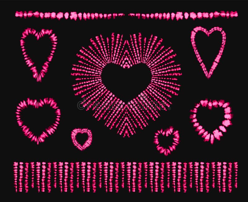 Red heart tie dye. Valentines day. Art brushes. Print in Shibori style. Ribbon ornament, ribbon, border. Ethnic jewelry. Fashion embroidery for women`s clothing. Elements of batik on fabric. Fringe. Red heart tie dye. Valentines day. Art brushes. Print in Shibori style. Ribbon ornament, ribbon, border. Ethnic jewelry. Fashion embroidery for women`s clothing. Elements of batik on fabric. Fringe.
