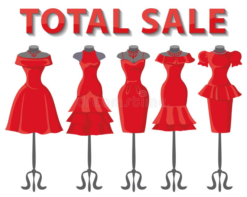Czerwony lato ubiera na mannequin Sumaryczna sprzedaż ilustracja wektor